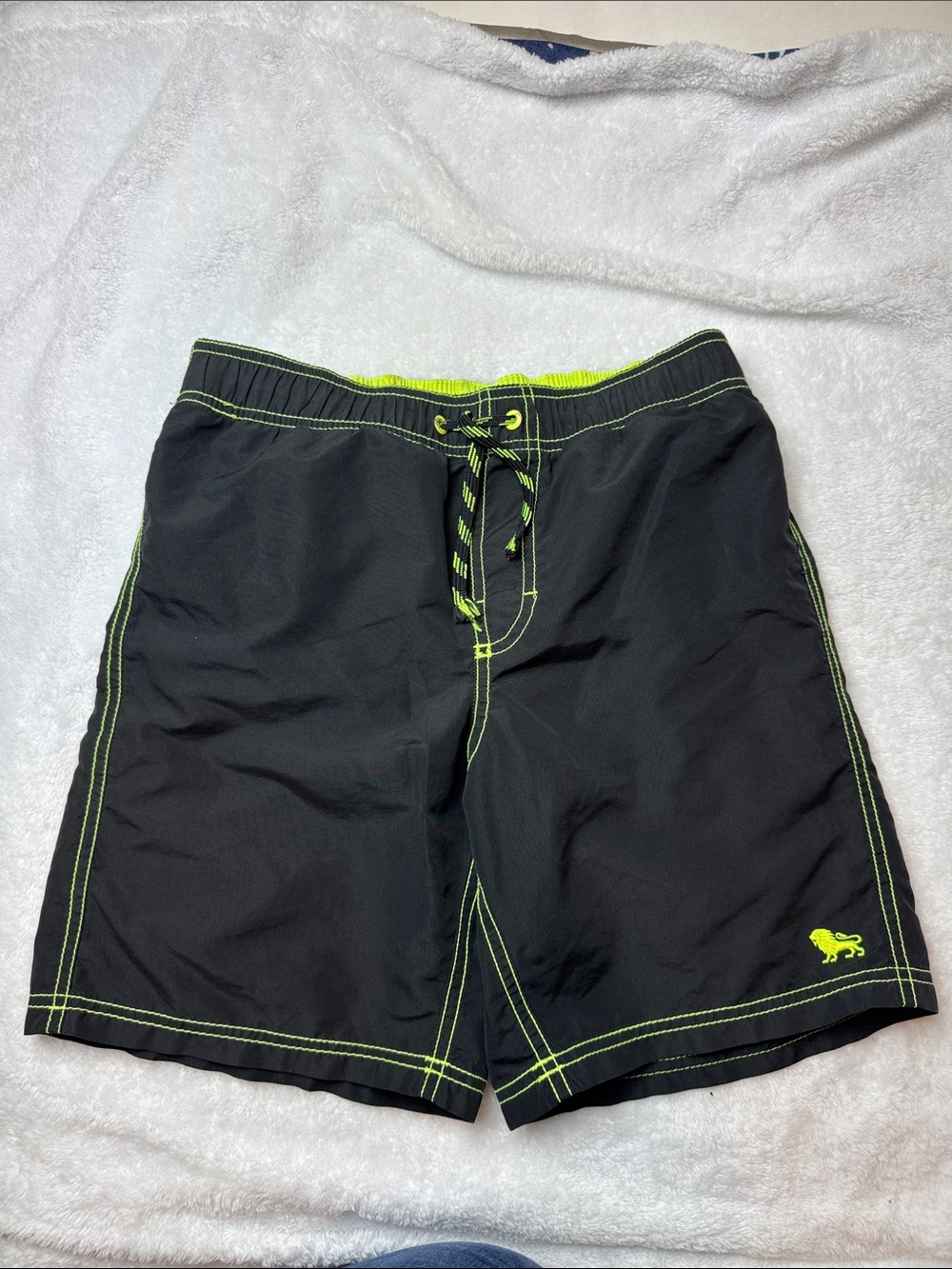 Old Navy Boys Black Swim Trunks with Neon Yellow Accents | Large 10/12